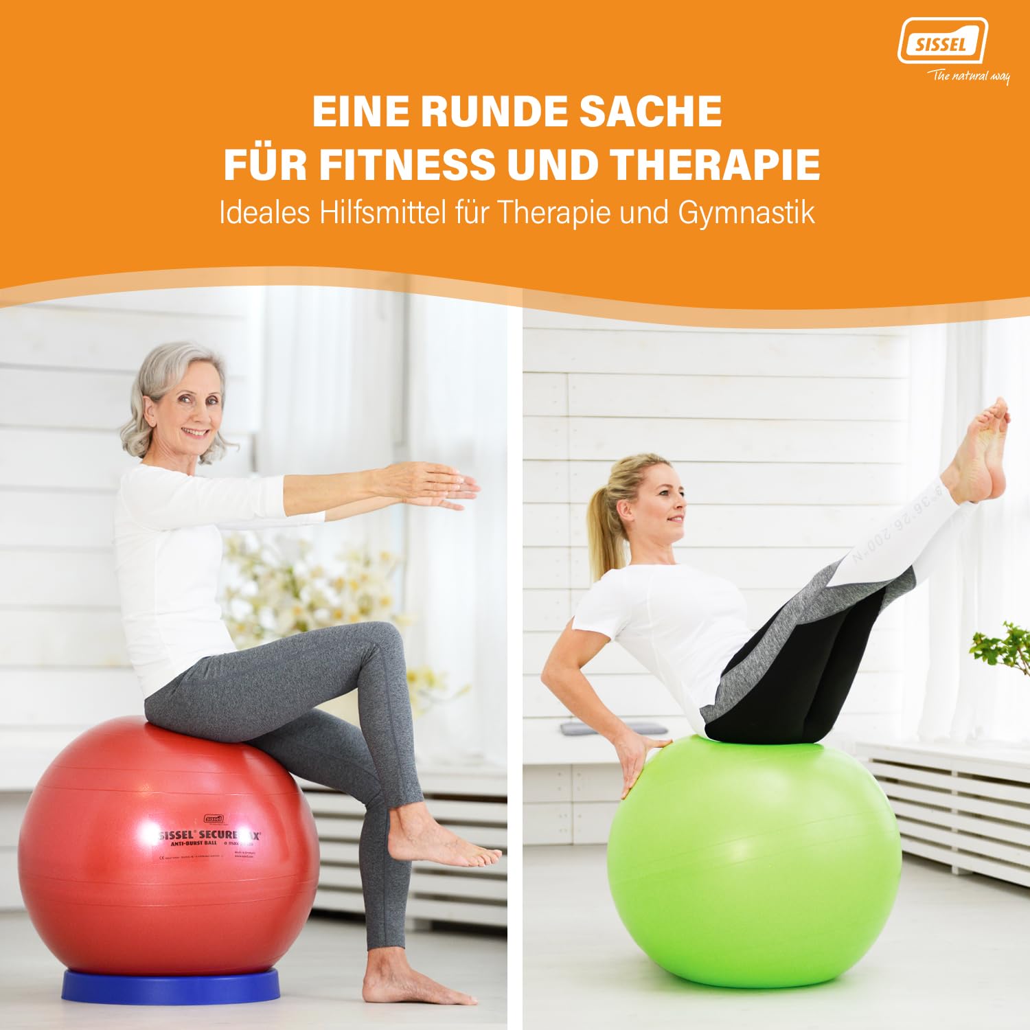 SISSEL SECUREMAX Gymnastikball | Belastung bis 500 kg | 100% PVC & recyclebar | Für Fitness & Therapie | SECUREMAX-Sicherheitssystem | Inkl. Übungsposter & Stöpselheber