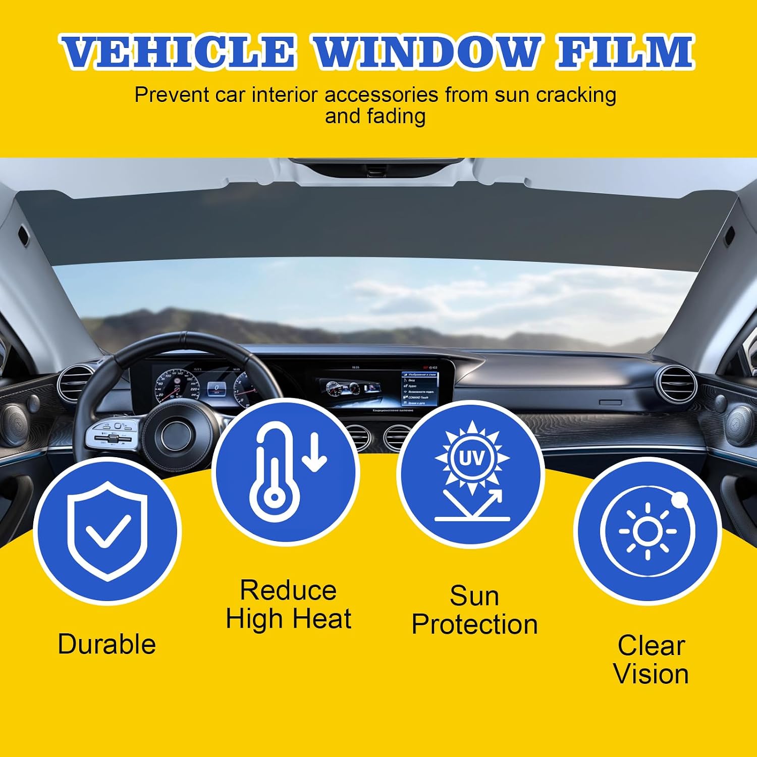Rislobx Car Window Sun Visor Strip Film, Universal Front Windshield Sun Protection Film for Shading (5% VLT)
