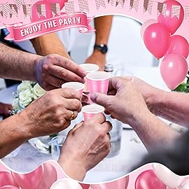 Roshtia 100 Pack 2 oz Christmas Plastic Shot Cups, Mini Disposable Shot Glasses 2 oz Party Cups for Wedding Christmas Winter Party, Beer Taste Serving, Snacks(Multiple Pink)