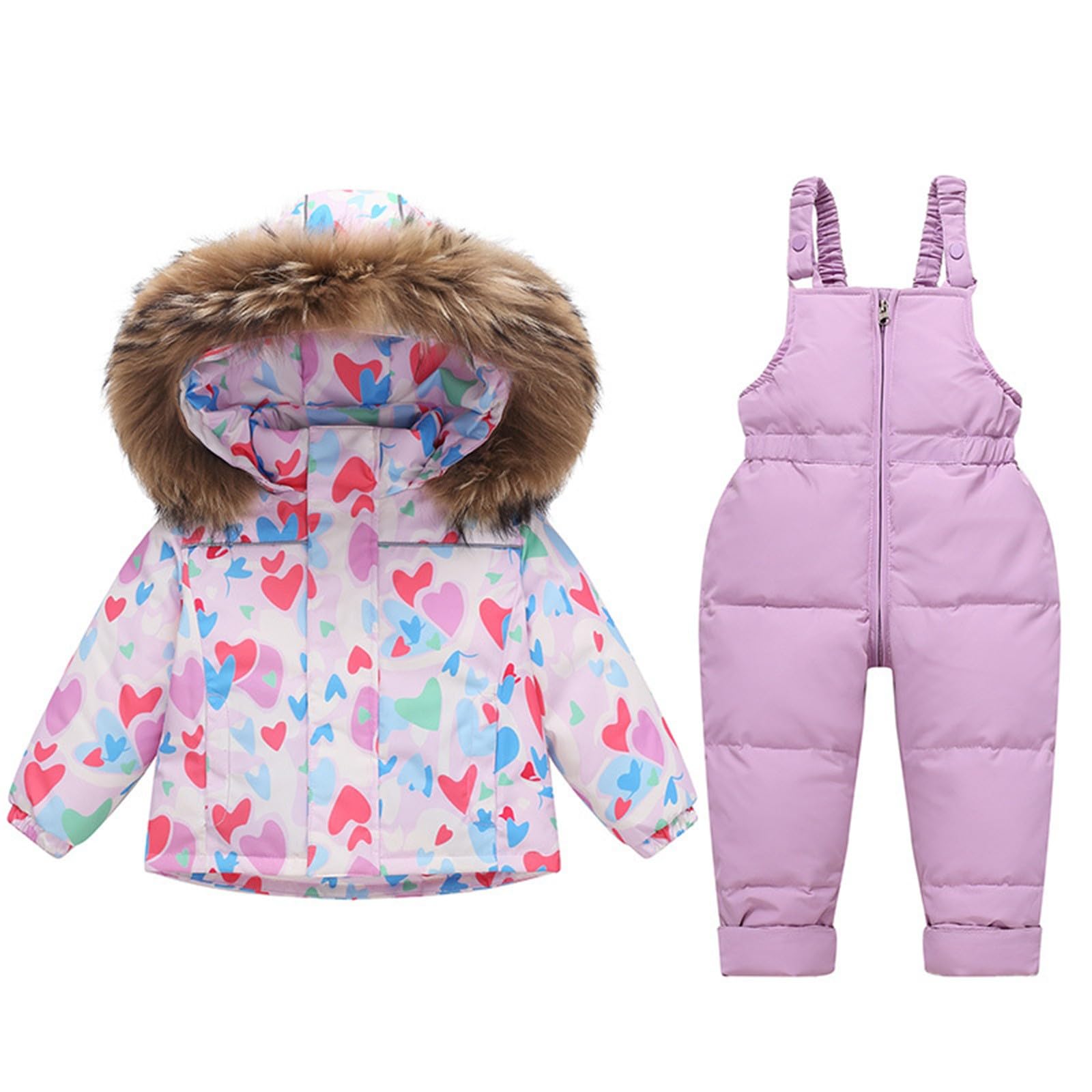 Generisch Skianzug Kinder Schneeanzüge für Baby Mädchen Jungen Bekleidungsset Winter Kinder 2 Stück Daunenjacke Mantel mit Schneelatzhose Lätzchen Hose Jungen Mädchen Skianzug Kleidung Kinderskianzug