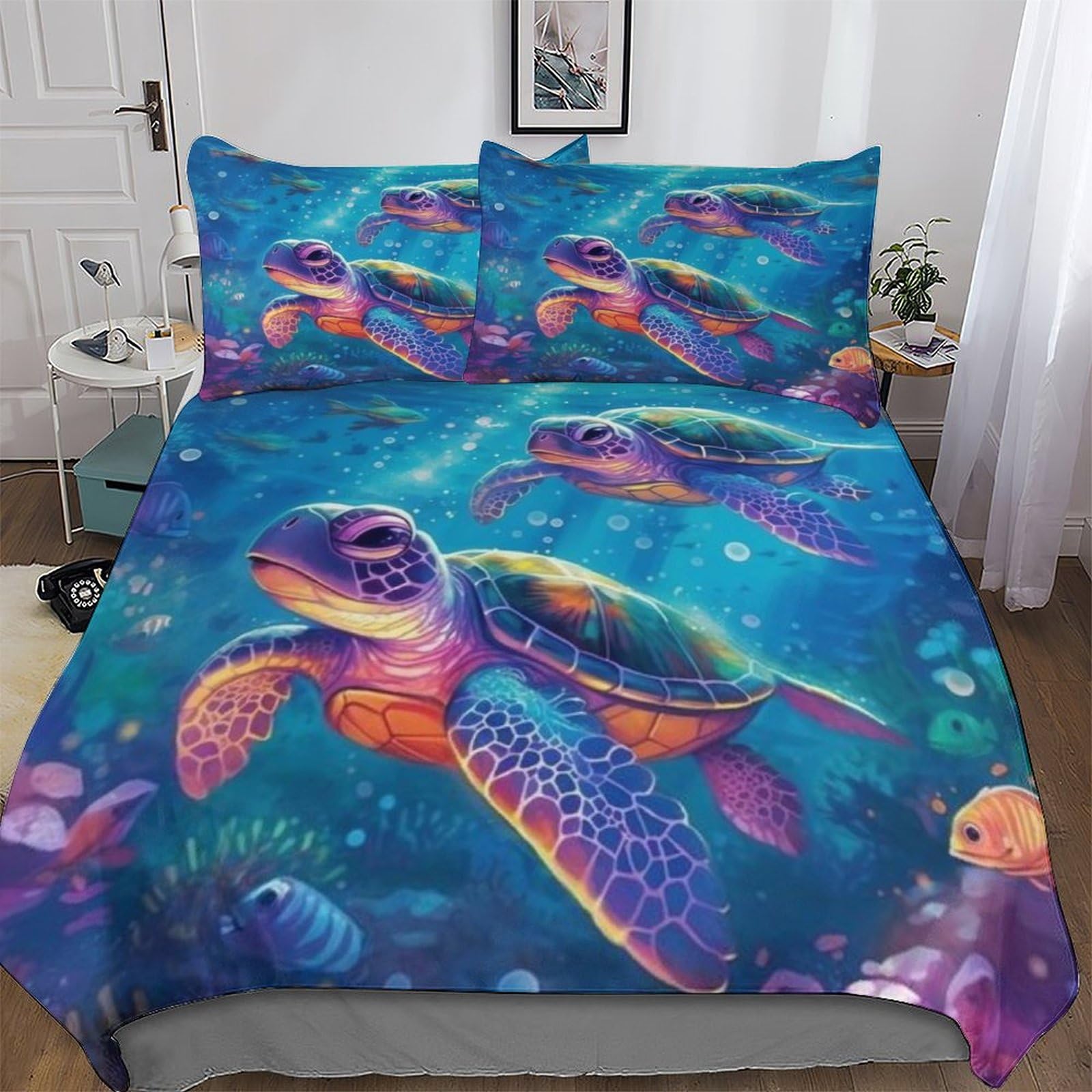 LLXXHH Turtle Duvet Cover 3PCs, 3D Bedding Sets Microfiber Quilt Cover with Pillowcase, For Adult Girls Boys Comforter Cover King(220x240cm)