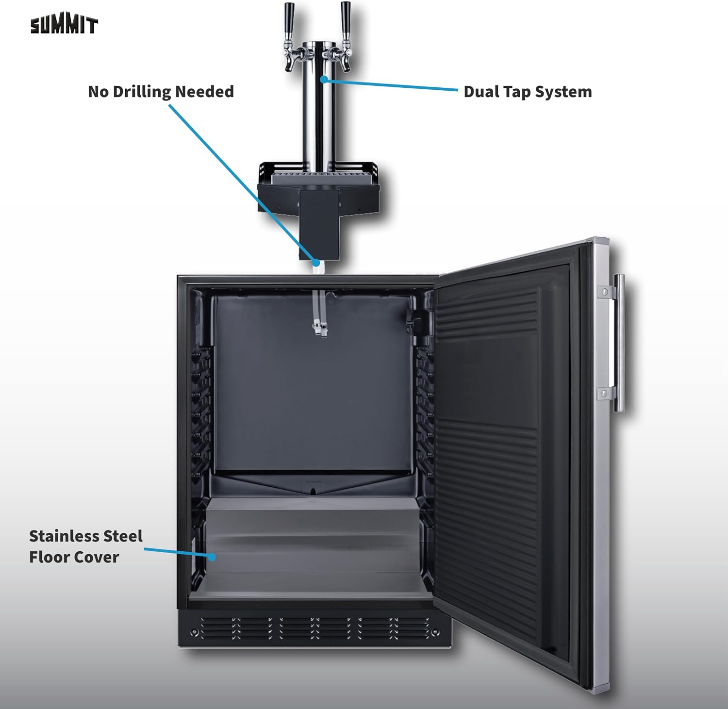 Summit 24" Undercounter Kegerator, Floating Tap, Dual Tap Kit, No Drill Beer Dispenser, Stainless Steel - SBC7BRSFLTWADA