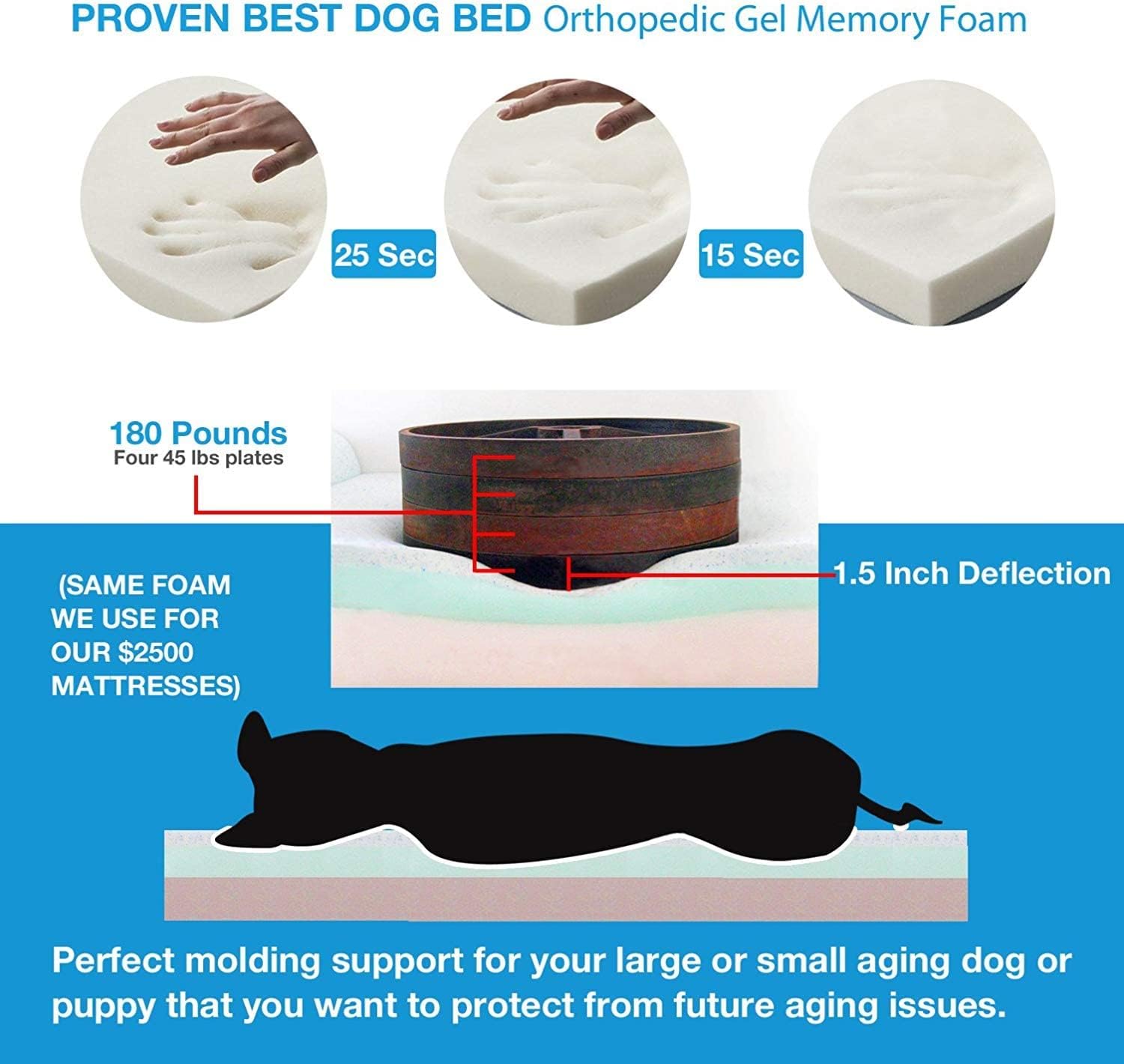 Pet Support Systems Lucky Dog Orthopedic 7" Memory Foam Dog Bed with Bolster, Size Large, Grey