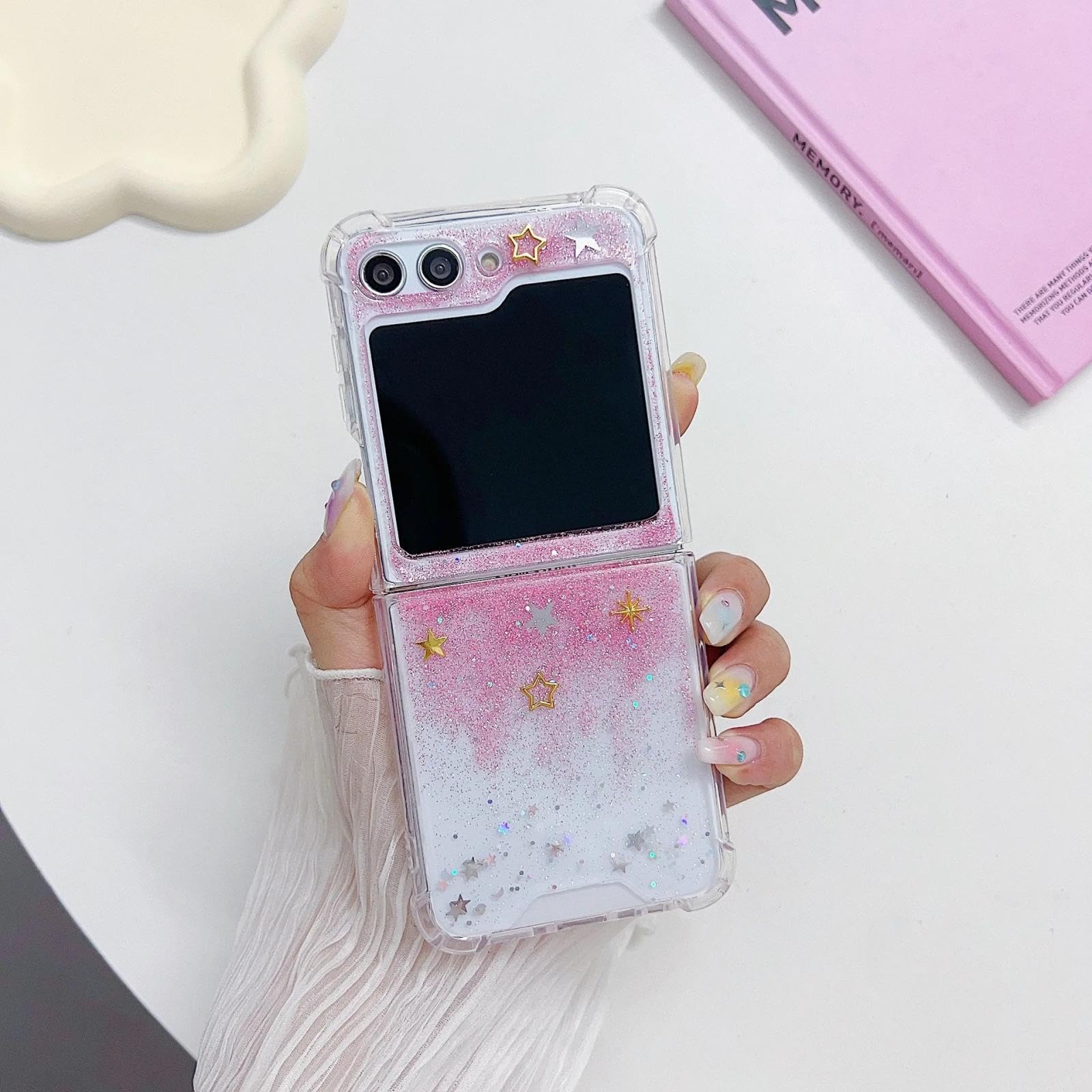 Coque Galaxy Z Flip 5 antichoc silicone rose pailleté - 7