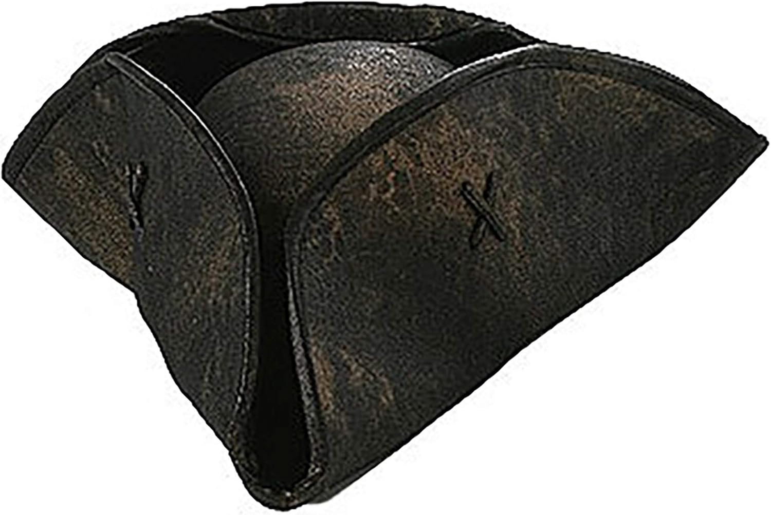 Black Caribbean Pirate Costume Hat Accessory - Faux Leather Tri-Corner Hat, Adjustable Fit