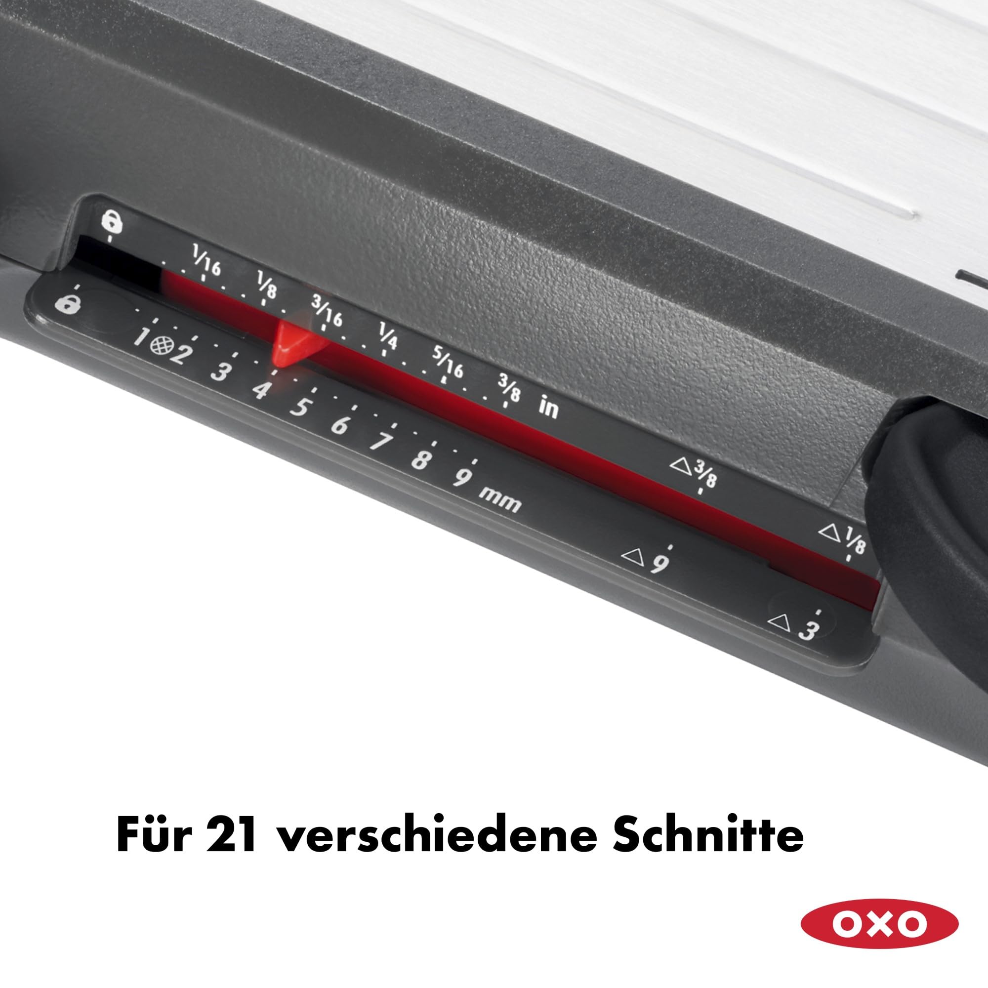 OXO Good Grips Profi Obst- und Gemüsehobel 2 | Die Klingen dieses Küchenhelfers aus gehärtetem, japanischem Edelstahl hobeln einfach, Mit dem weichen