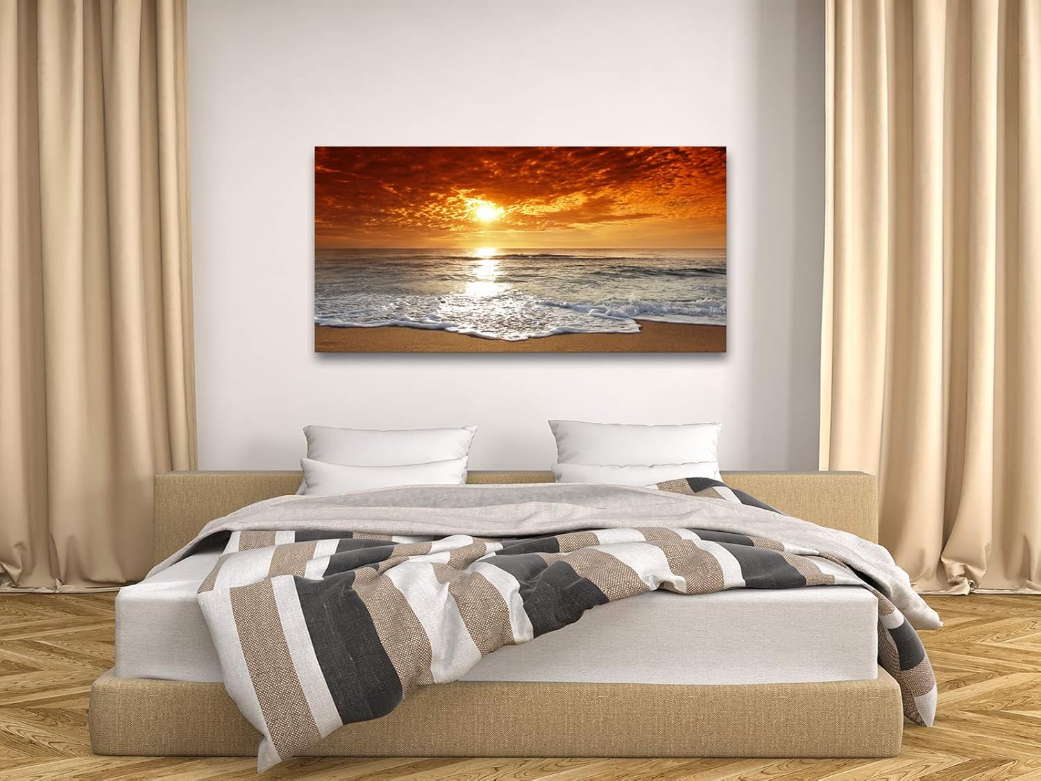 Muolunna S04650 Canvas Prints Wall Art Sunset Ocean Beach Pictures Photo Paintings for Living Room Bedroom Home Decorations Stretched and Framed Ready to Hang Seascape Waves Artwork 20x40inch - Image 6