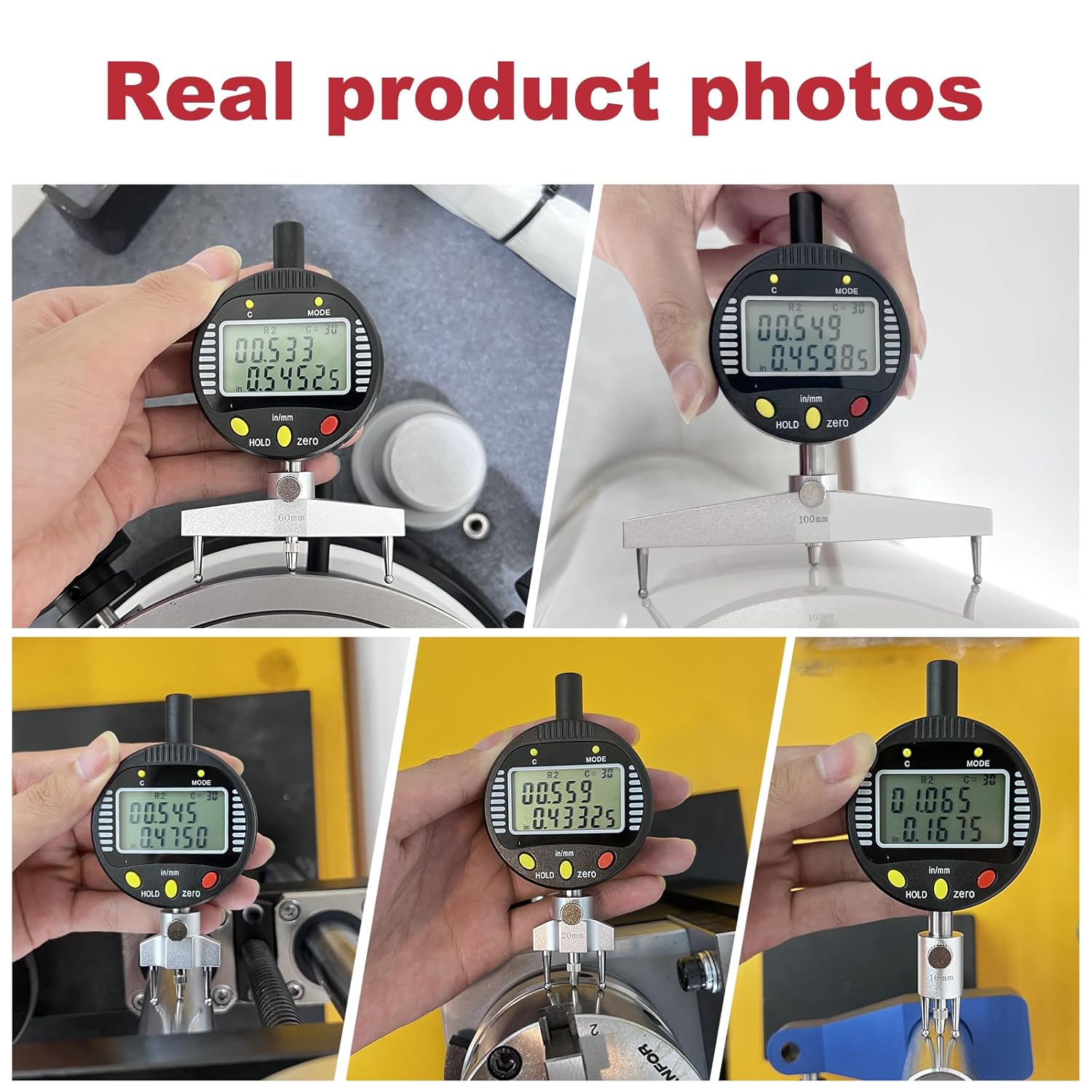 Digital Inner and Outer Radius Gauge with (10/20/30/60/100mm) Replaceable Measuring Claws,Radius Range: 5-700mm (0.2-27.5in), Measurement Range: displacements 0-12.7mm (0-0.5in)
