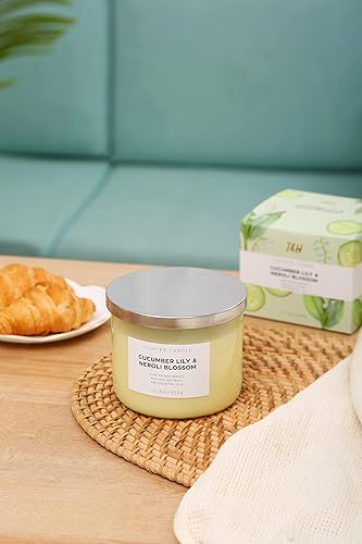 Miniatura 9 de Vela de soja de 3 mechas de 15.8 onzas – Vela perfumada de lirio de pepino y flor de naranja Neroli – Vela de aromaterapia para aliviar el estrés –