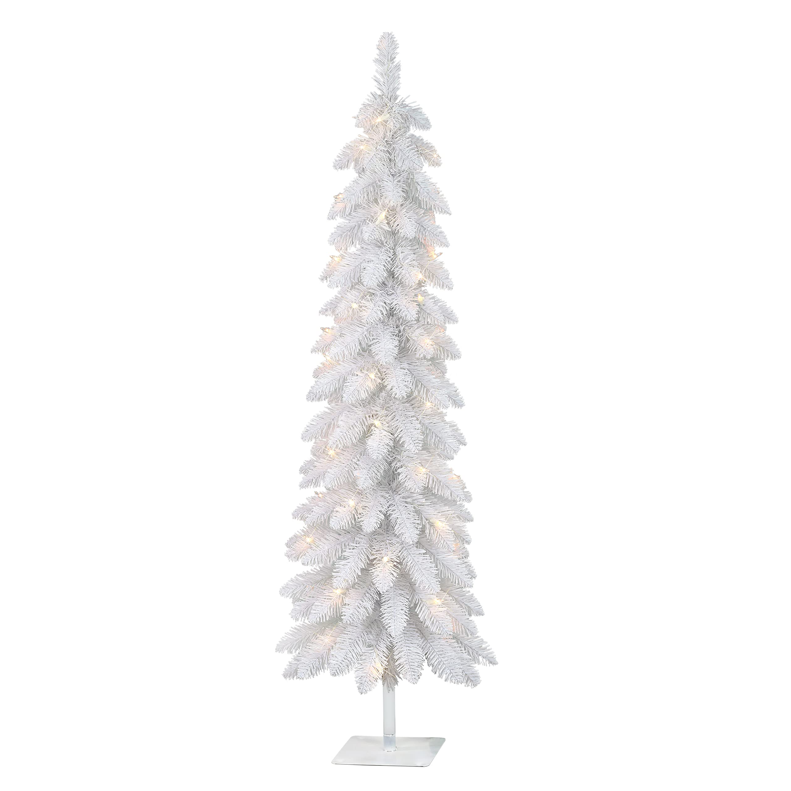 Puleo International 4 ft Pre-Lit White Artificial Alpine Pencil Tree 136 Tips 50 Clear Lights