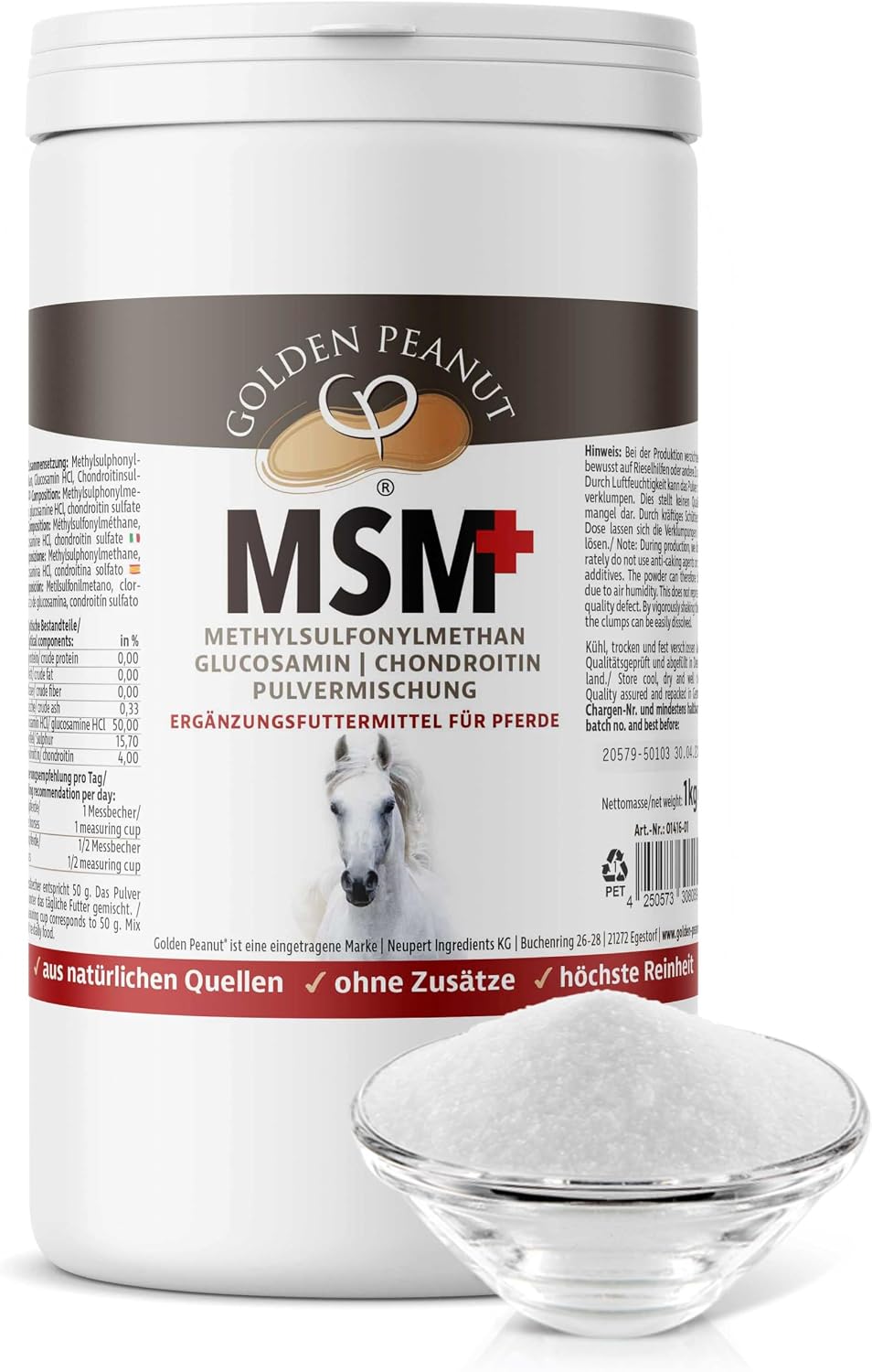 GOLDEN PEANUT MSM Glucosamine Chondroitin Powder 1kg for Horses, Ideal Combination, High Bioavailability