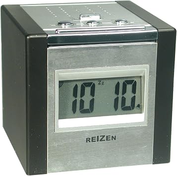 Reizen Talking LCD Alarm Cube Clock - Silver and Black