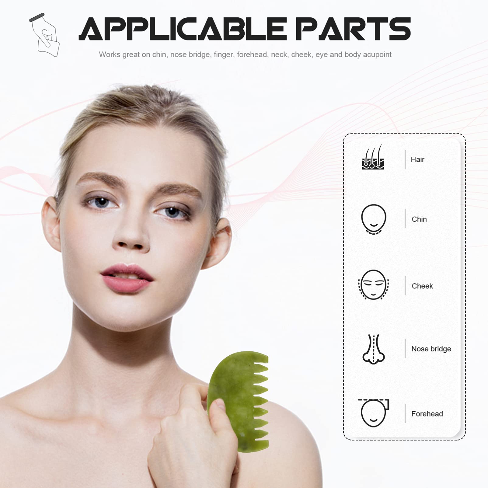 LALAFINA 3piezas Jade Stone Scraping Comb Para Masaje El Cabelludo Herramienta De Gua Natural Para Relajación y Masaje y Cuidado Personal