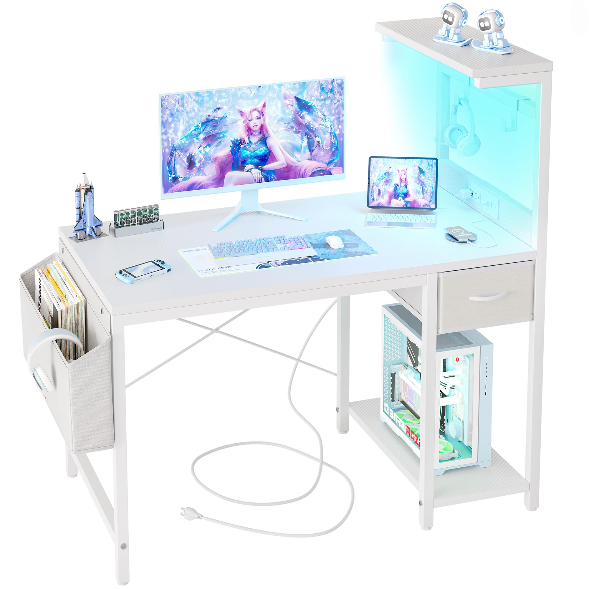 【引取限定】PCデスク 電源ソケット付き Amazon | TIQLAB LEDゲーミングデスク 100×50cm - 電源コンセント付き