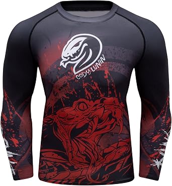 Red Plume Men Cool Dry 3D Digital Printing Compression Long Sleeve Base Layer Shirts, Sports& Fitness Tee