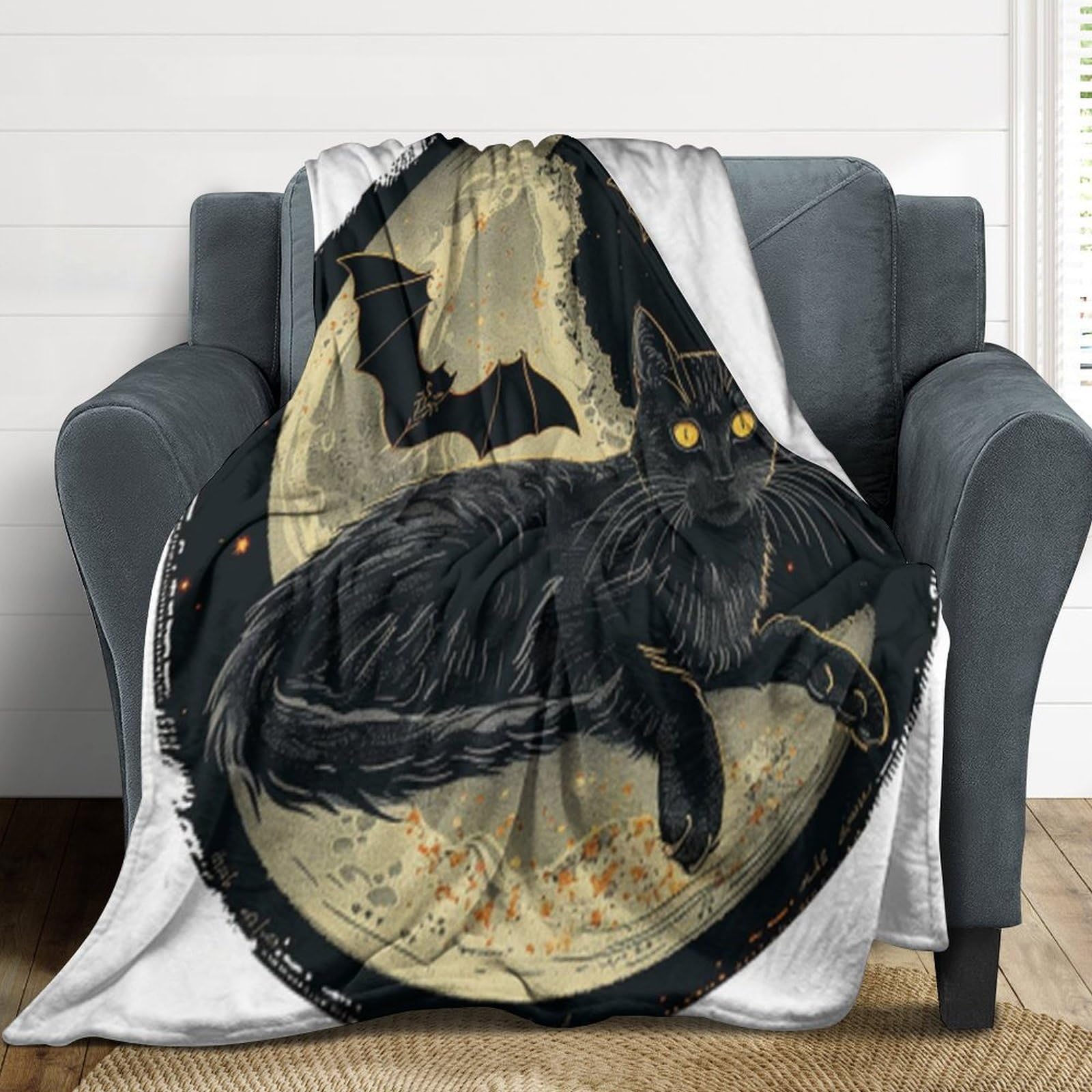 Couverture douillette chat noir plaid flanelle anti-froid léger et chaud pour lit