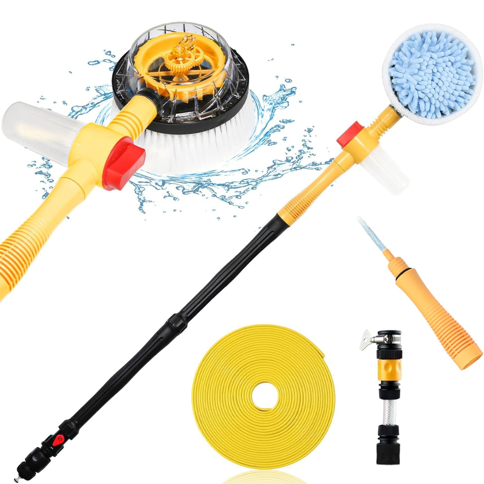 360°Giratorio Cepillo de Lavado de Coche con Mango Largo, Kit Cepillo de Limpieza de Coches con Espuma Automática, Pistola de Lavado a Presión Herramienta de Limpieza para Caravana Hogar