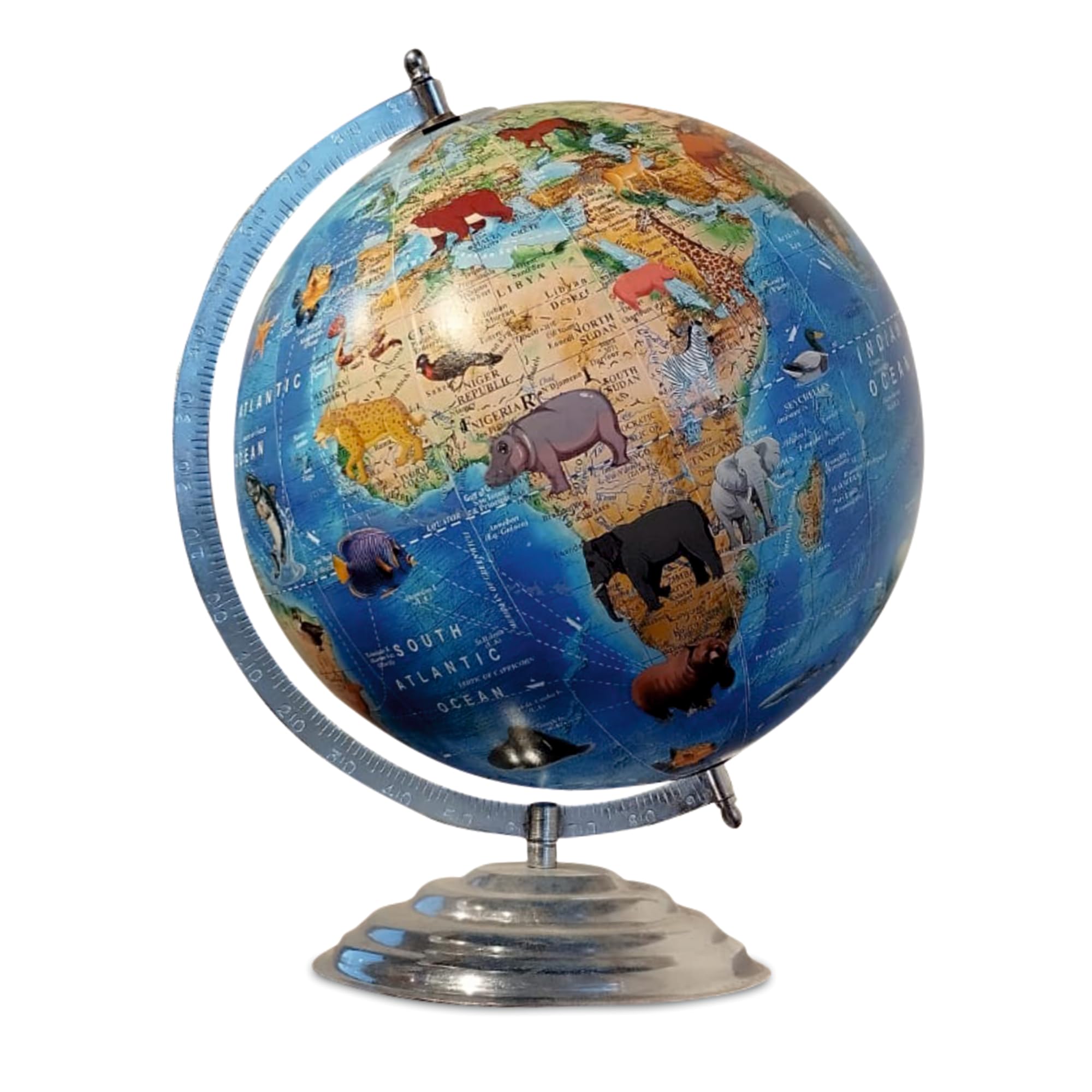 GLOBE DADDY Rotating 12 Inch Physical Animal World Globe with Metal Arc and Stand for Show pieces for Home Décor, Office Decor and Decorations items,Study Table decor Items, Birthday, Party Gifts and Aniversary.