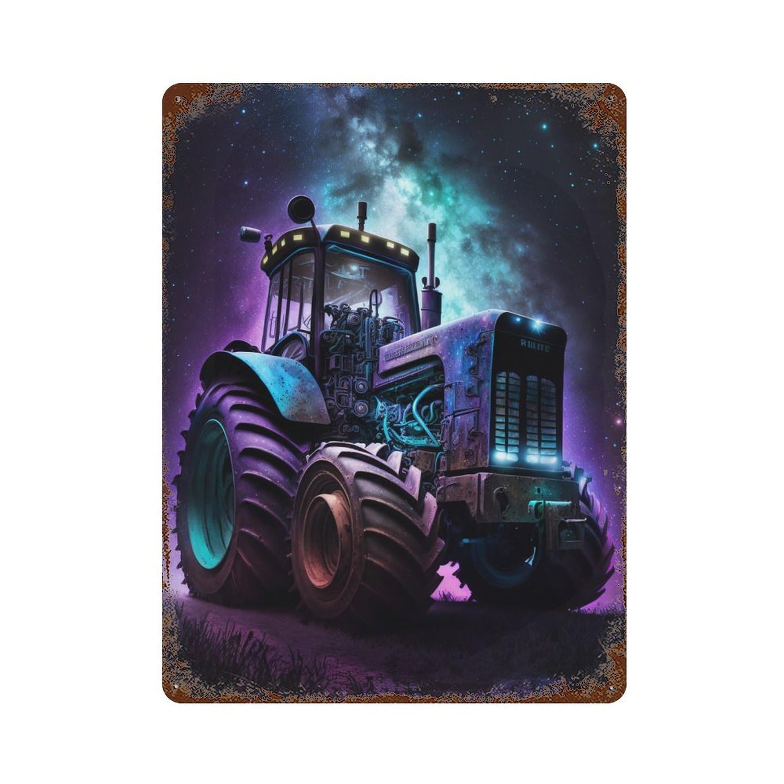 Galactic Tractor Adventure-4 15.7"x11.8" Distressed Metal Wall Sign, Retro Wall Decor for Garage, Bar And Workshop Decor