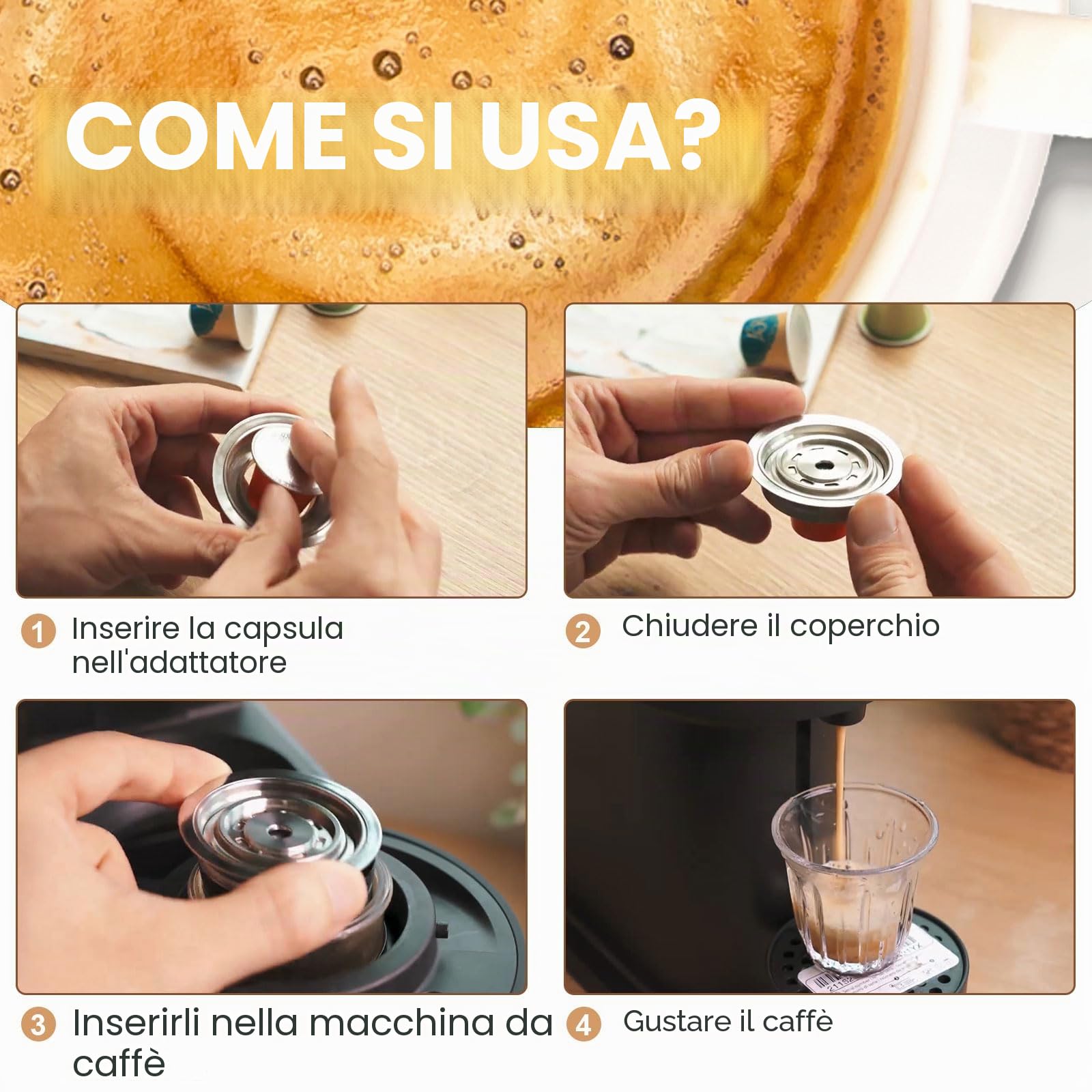 Adattatore riutilizzabile per capsule di caffè da 80 ml, adatto per Nespresso Vertuo