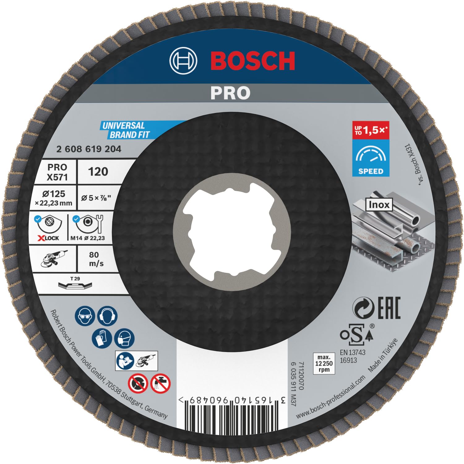Bosch Bosch Professional 1x Angled Flap Disc Best (for Metal, X-LOCK, X571, Diameter 125 mm, Grit Size K120, Accessories for Angle Gri