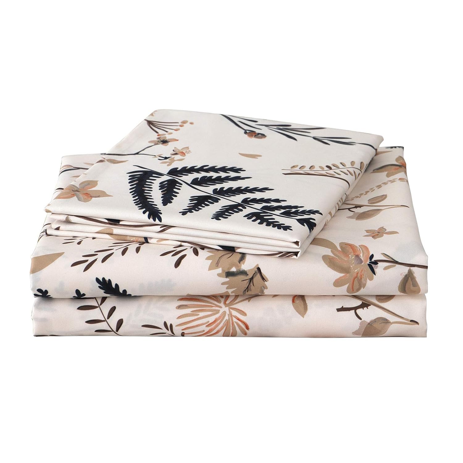 JSD Boho Floral Printed Sheet Set Queen Size 4 Piece Soft Botanical Pattern Microfiber Sheets Extra Deep Pocket