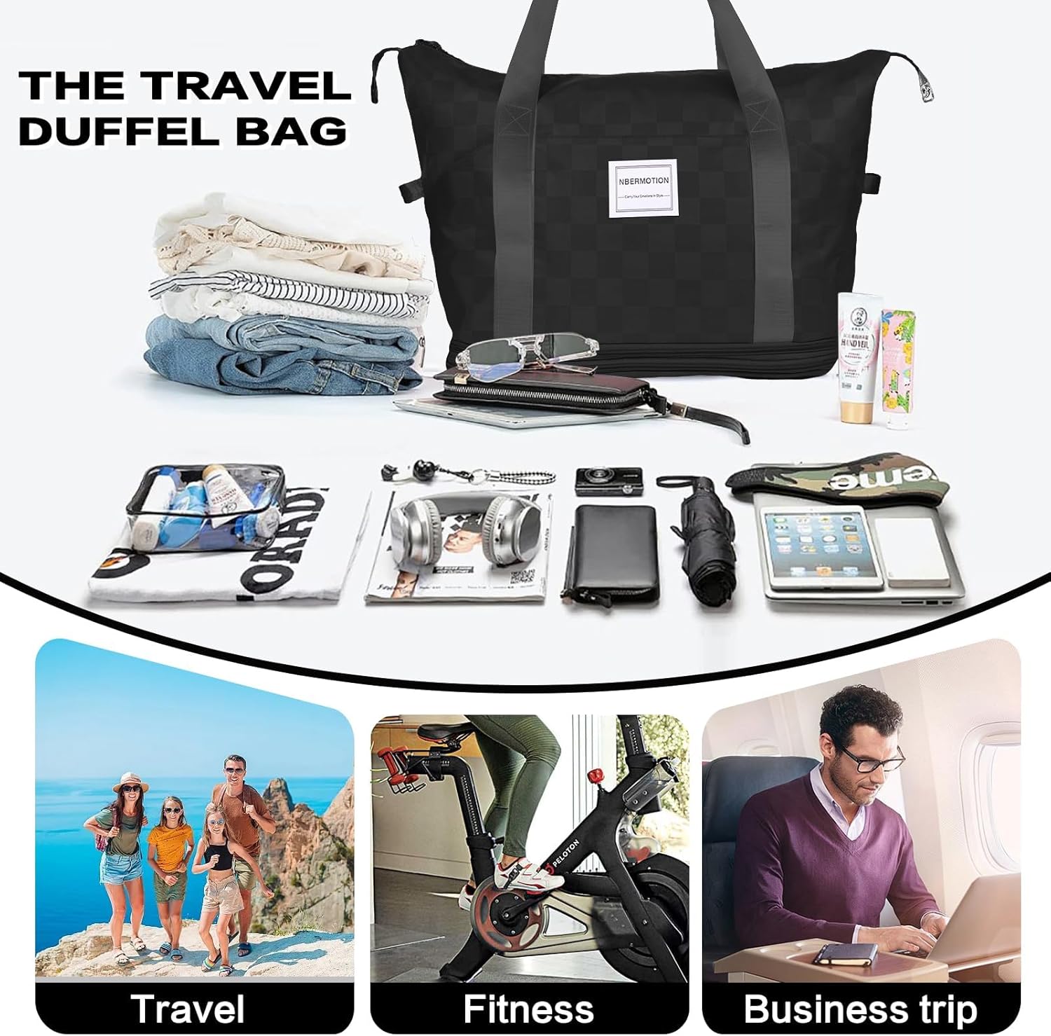 Expandable Rolling Duffle Bag - Large Carry-On With Spinner Wheels, Foldable Weekend Travel Bag, 28-58L Capacity（Backpack-Black）