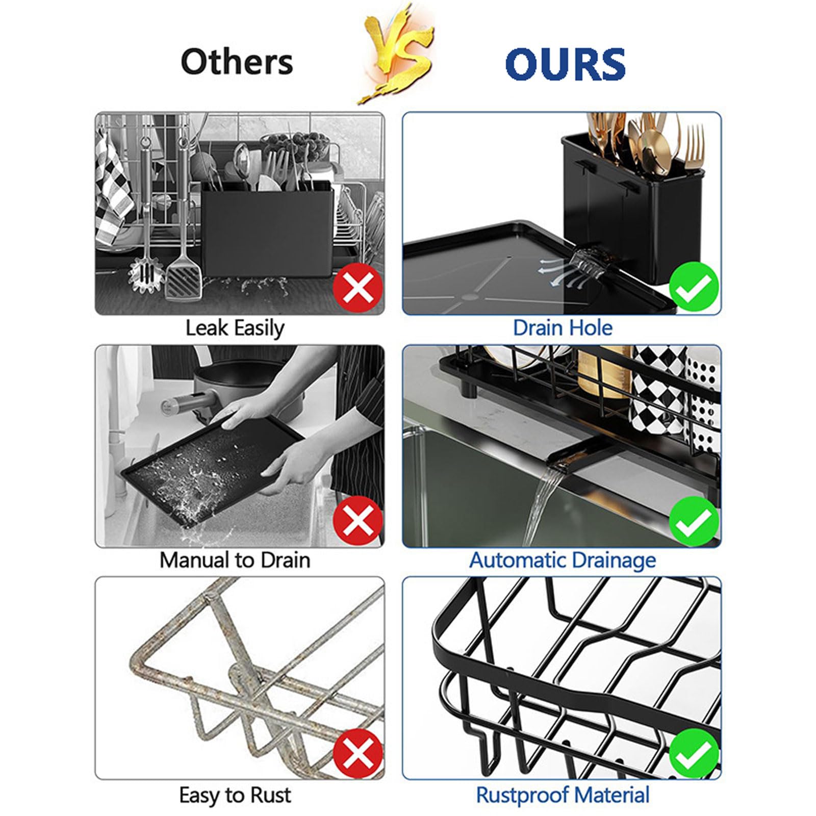 Escurridor de Platos 2 Niveles Ahorra Espacio Escurridor de Platos para Fregadero con Soporte para Utensilios,Portavasos Boquilla Giratoria 360°Escurreplatos para Encimera de Cocina