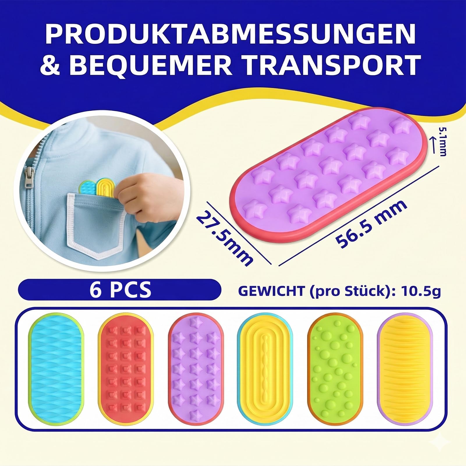 Magnetyczne zabawki fidget Toys Slider zestaw 6 sztuk z pudełkiem do przechowywania – cicha zabawka sensoryczna z funkcją przesuwania, kompaktowa i uporządkowana, ciche zajęcia ręczne na co dzień, do