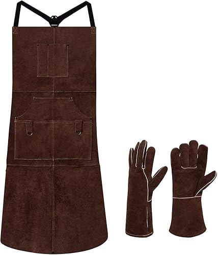 eletecpro Delantal de soldadura de cuero y guantes de soldadura, resistente, duradero, longitud 42 pulgadas, 6 bolsillos, resistente al calor disponible en Yaxa Colombia