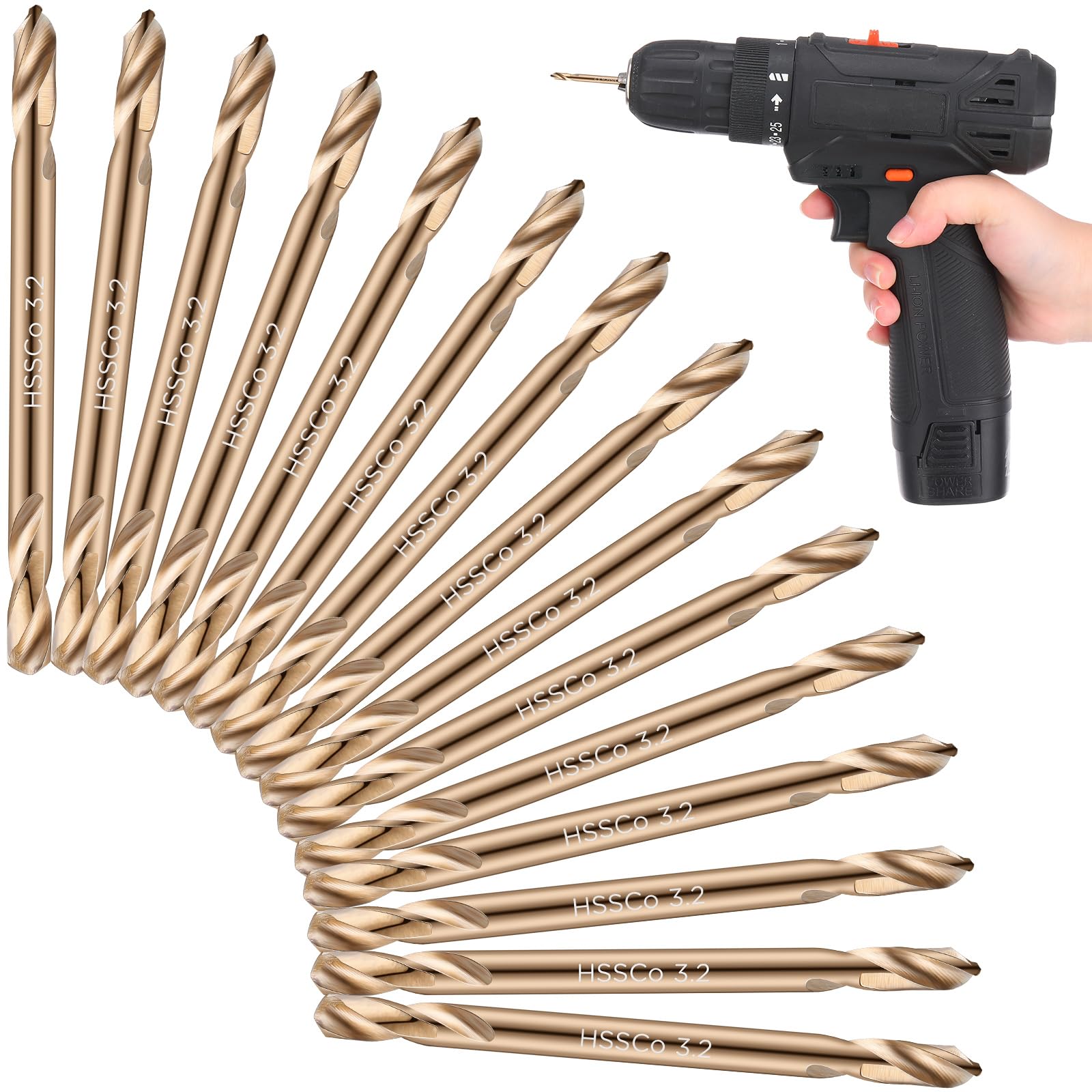 Lounsweer 15 Pcs Cobalt Drill Bits Bulk Hss M35 Metal Double End, 1/8 Inch