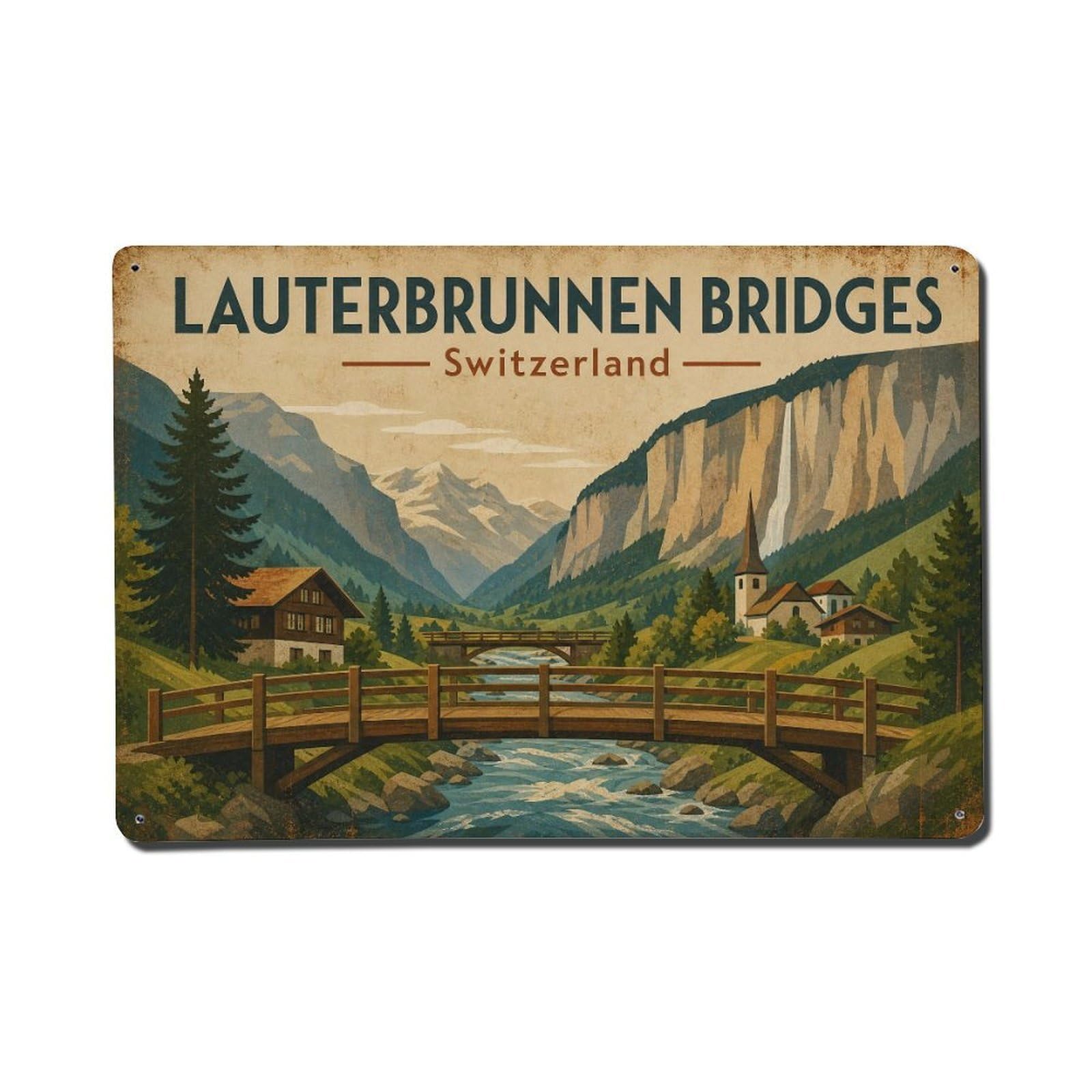 Gead 8X12inch Style Vintage Travel Lauterbrunnen Switzerland Bridges Metal Tin Sign