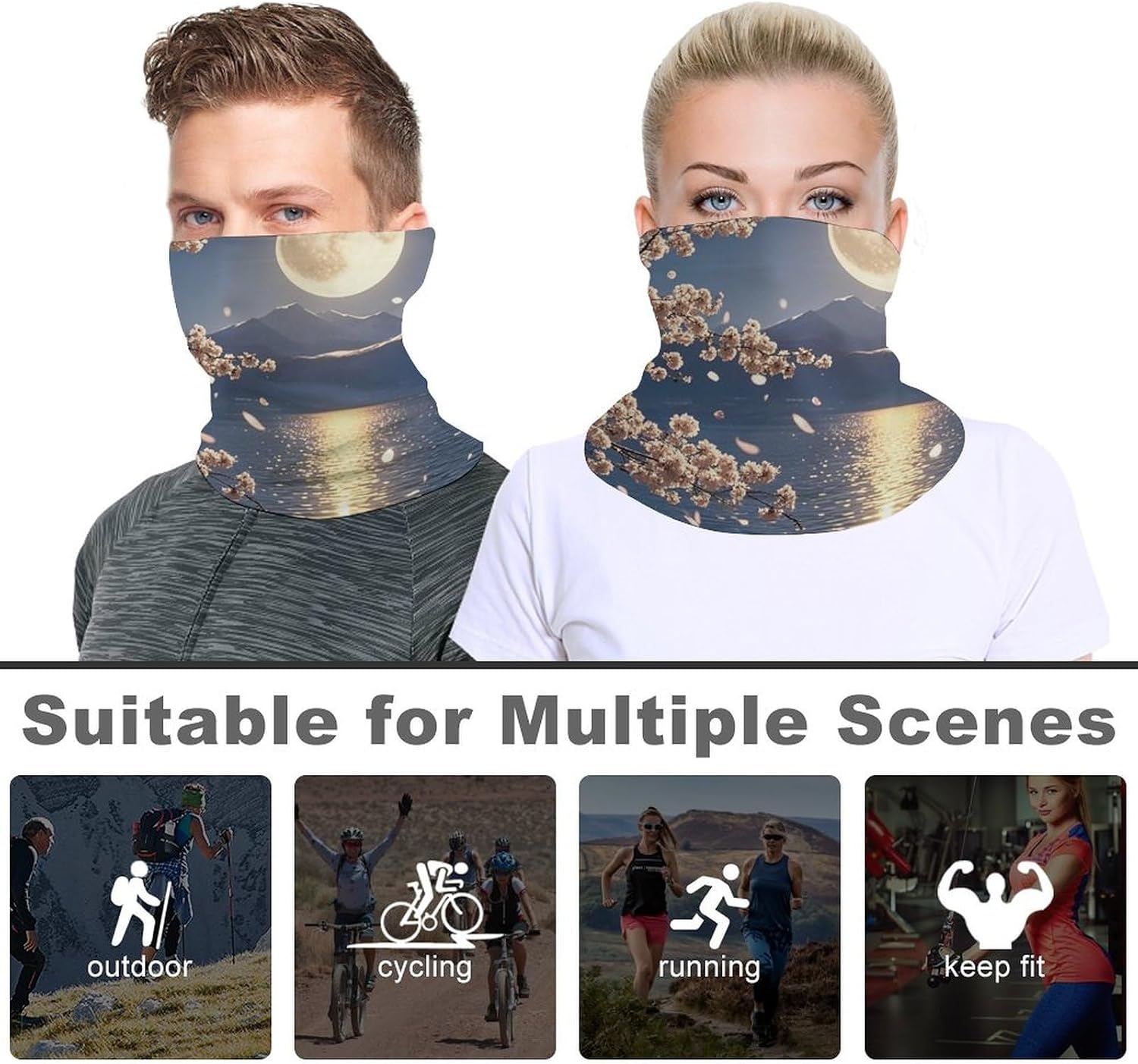 Neck Gaiter Face Mask for Cold Weather Bright Moon Hangs High Face Cover Scarf for Men Women Elastic Headbands Wind-proof Bandana for Skiing Fishing Hiking Cycling