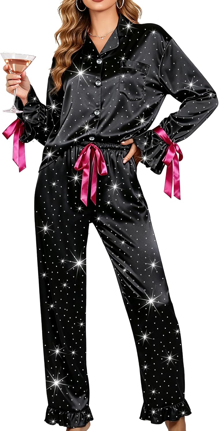 MORFORU Bride Bridal Pajamas Set Women Long Sleeve Satin Pajama Bride Pjs