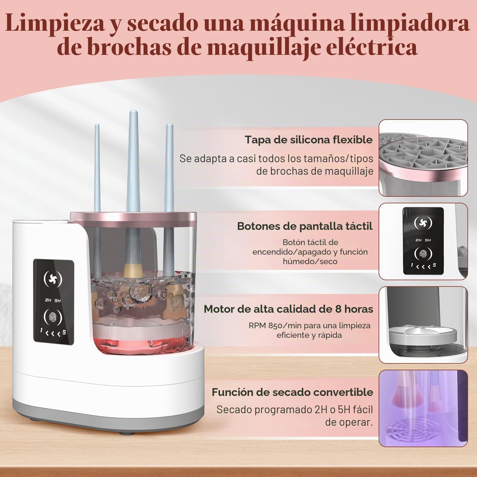 Máquina limpiadora de brochas de maquillaje eléctrica con soporte para secadora de brochas de maquillaje, portátil, automática, USB, herramienta limpiadora de brochas de maquillaje para todos los