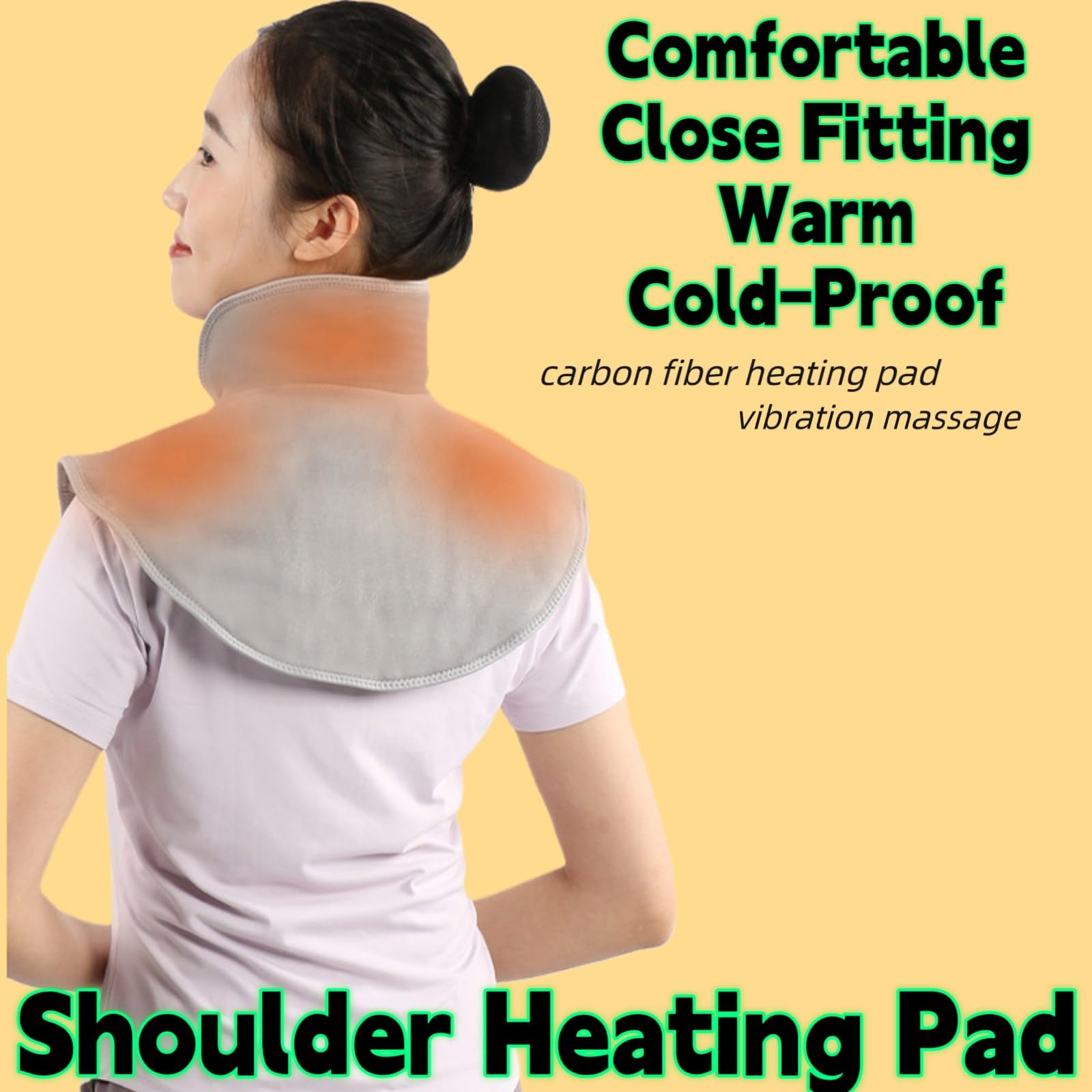 Almohadilla térmica para Cuello y Hombros, eléctrica, con 3 Opciones de Calor y ajustes de Masaje (Amarilla)