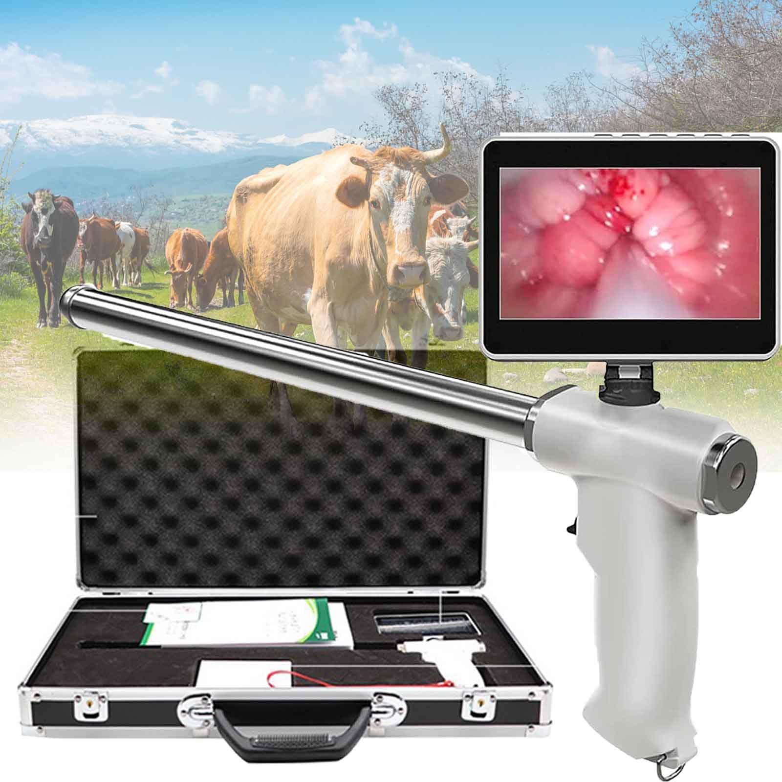 Visual Cattle/Horses Artificial Insemination AI Gun Kit,Cow Veterinary Breeding Kit,Visual Endoscope Breeding Kit,with 5MP Camera Rotatable Screen for Farm & Ranch