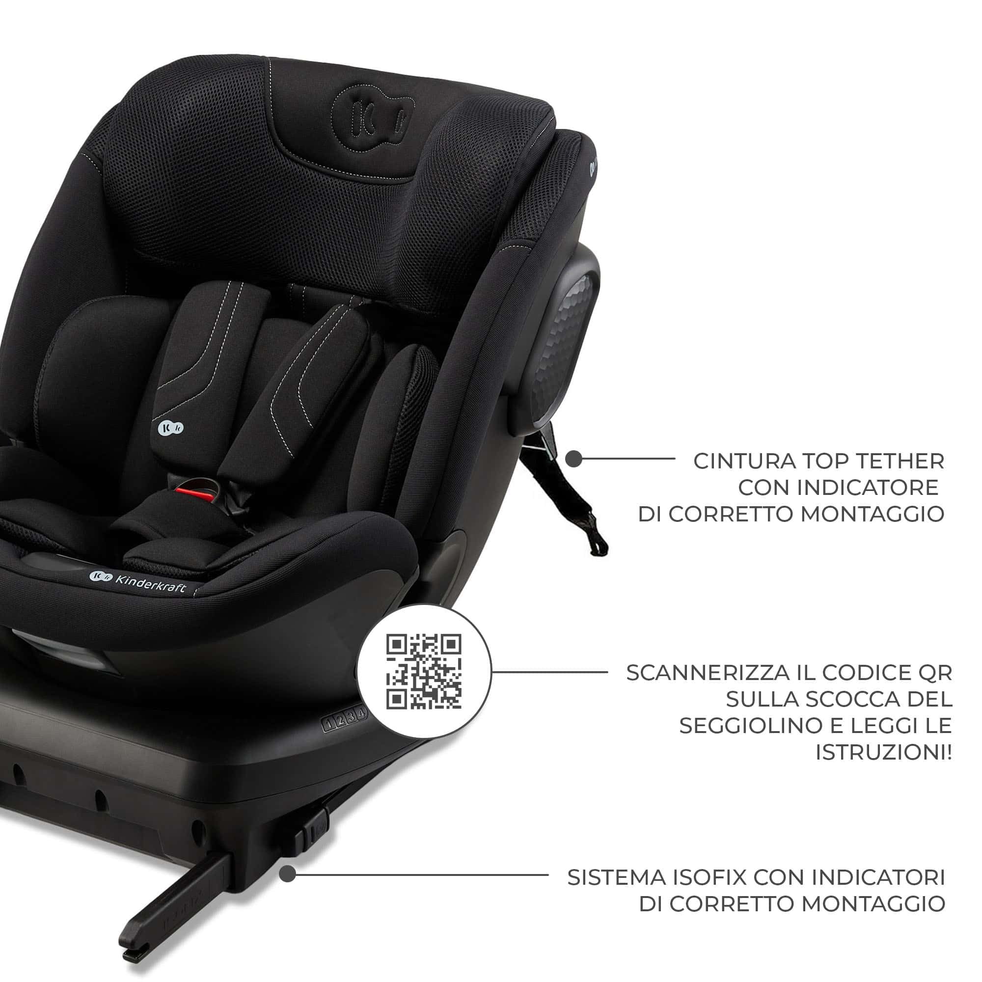 Kinderkraft XPEDITION 3 I-SIZE 40-150 cm, Seggiolino auto 0-36 kg, 360 girevole, Isofix Base, Reclinabile Posizione sdraiata, Poggiatesta regolabile, Gruppo 0 1 2 3, SPS+, H-GUARD+, Nero