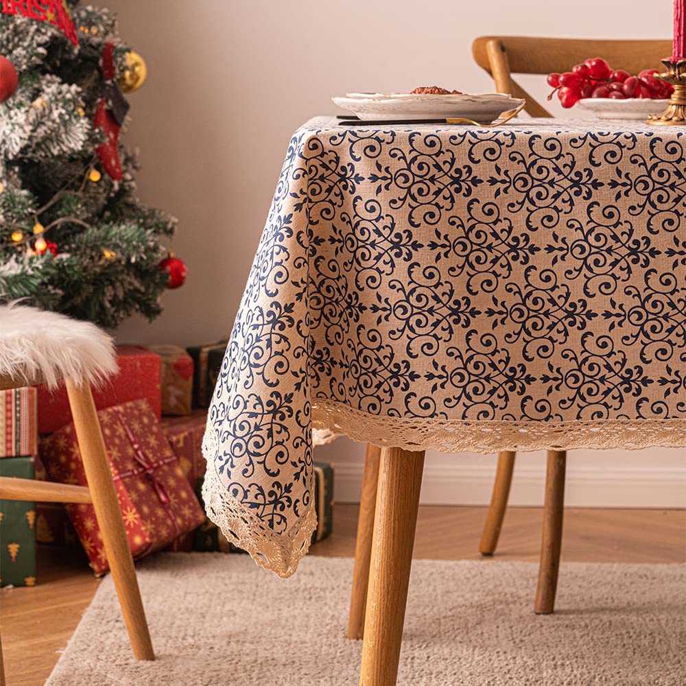 Tovaglia natalizia quadrata, 140 x 240 cm, in cotone e lino, per feste, cene festive, decorazione da tavolo per feste e riunioni di Natale