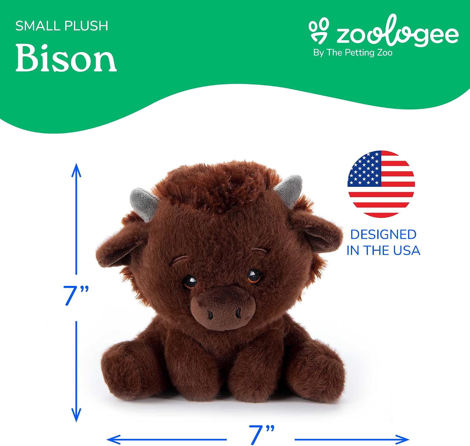 The Petting Zoo Bison Stuffed Animal Plushie, Gifts for Kids, Snugletz Zoologee Plush Toy, 7 in