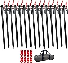 【YOGOTO】 30cm ペグ セット 硬い土 砂地 草地用 タープペグ φ10mm ステーク テントペグ ペグセット 収納 ケース付き 自在金具 付き (30cm15本セット(夜光ロープ、自在金具と収納ケース付き))