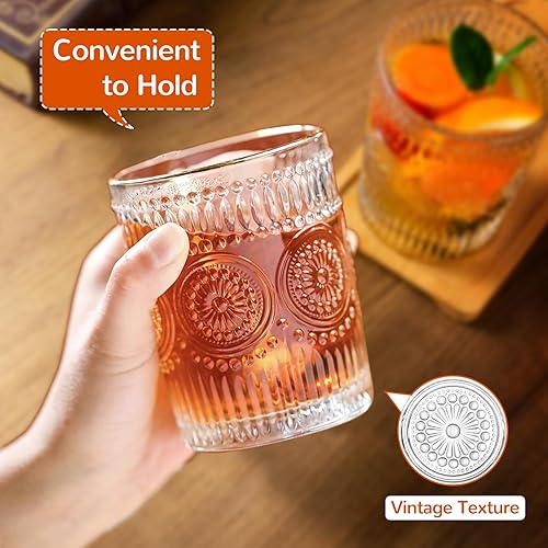 Miniatura 4 de 10 vasos vintage para beber – Vasos románticos Highball y vasos de rocas, vasos de vidrio a rayas para agua, café, jugo, cóctel, lujoso juego de