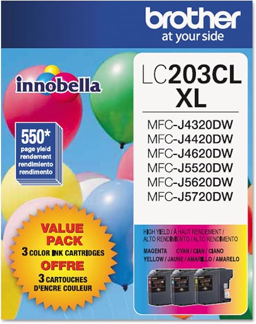 Pack de cartouches d'encre couleur à haut rendement Brother Genuine LC2033PKS (3), cartouches de remplacement d'encre originales, cyan/magenta/jaune, encre pour imprimantes à jet d'encre Brother MFC.