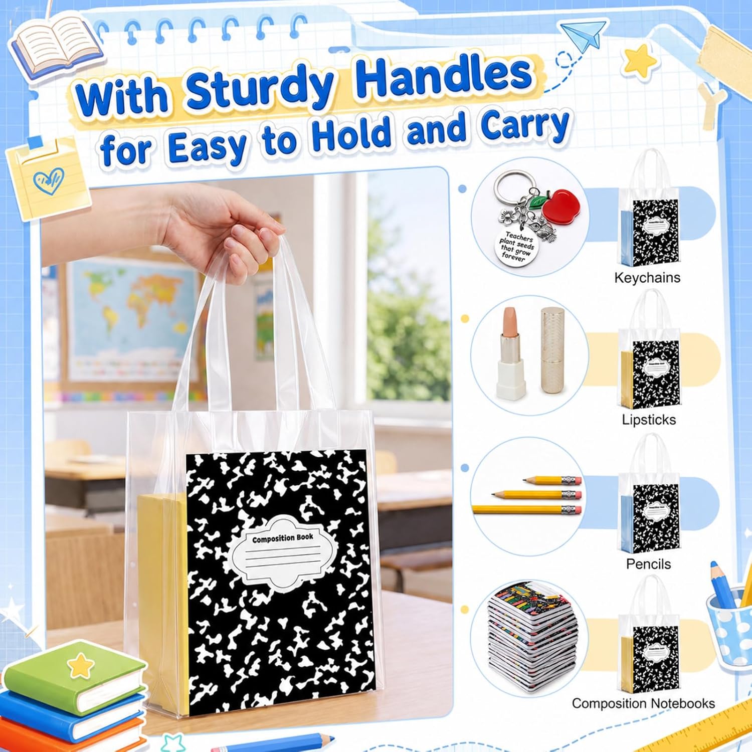 Pajean 24 Pcs Composition Notebook Gift Bags with Handles, 5.9x8.7x3.2 Inch image 3