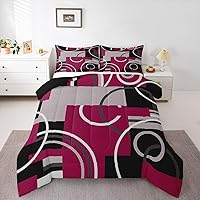 Vista 23 de Moderno juego de ropa de cama de color morado, negro y gris, edredón de círculos geométricos con espirales, edredón acolchado a rayas abstractas a