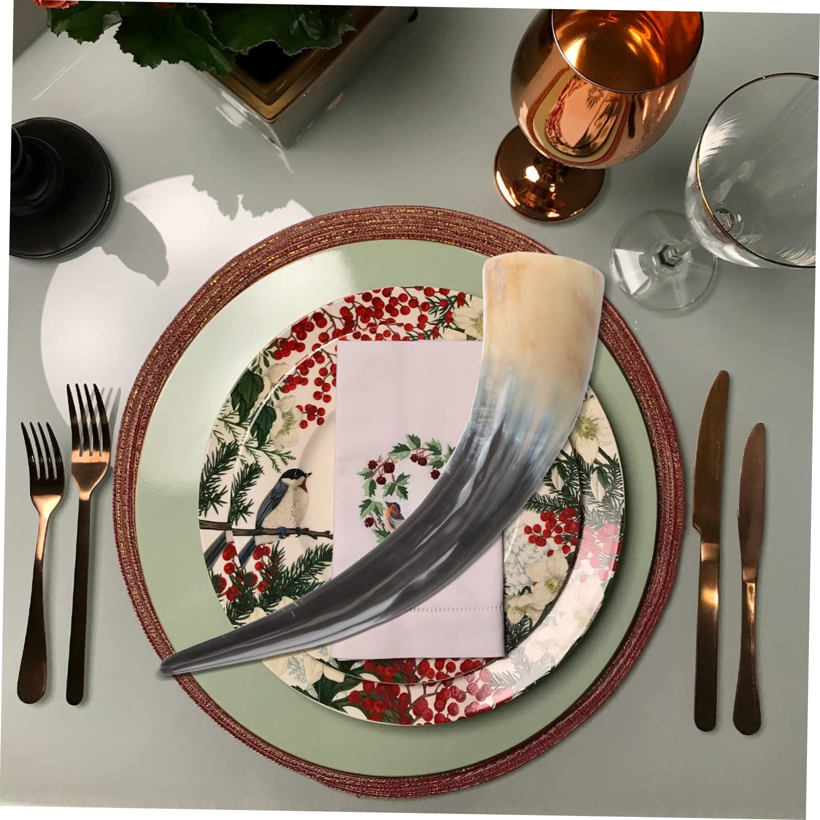 Mikinona Coppa di Corno Decorativa per Bere Vino e Birra Facile da Usare da Conservare Realizzata in Autentico Corno Naturale per Amici e Famiglia