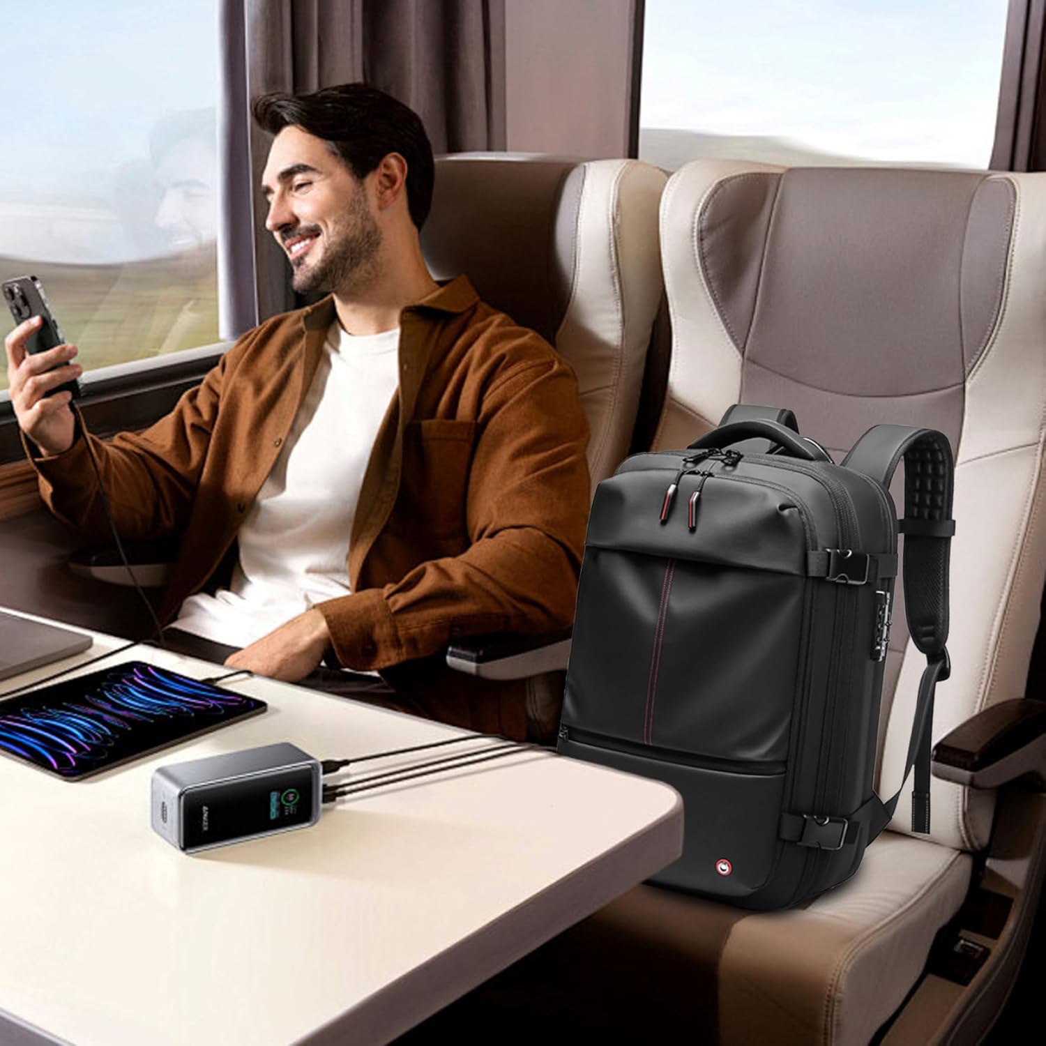 スペースセーバーバッグ 真空バックパック 旅行 60L 拡張可能 マルチポケット 防水 機内持ち込みバックパック ロック付き パッド