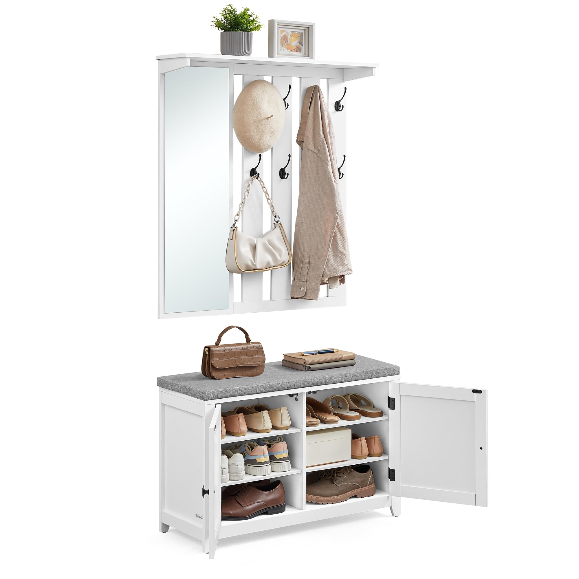 Banc De Rangement, Banc Chaussures Entrée, Porte-Manteau, 9 Crochets