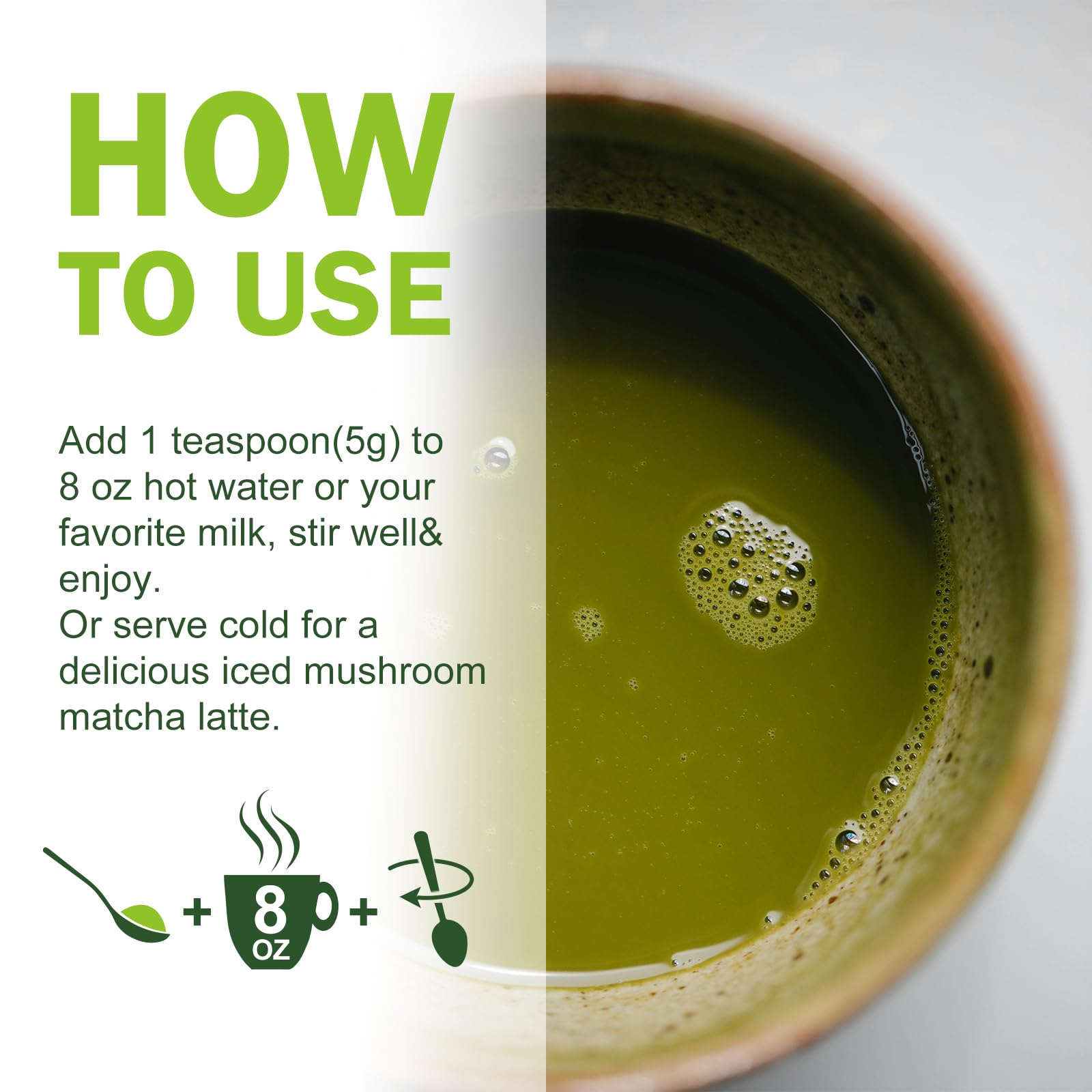 TALCUFON Mushroom Matcha 4 23 Oz Japanese Ceremonial Matcha Blend 7 Superfood Mushrooms All Natural Gluten Free Taste — view 4