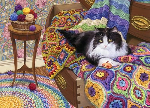 Cobble Hill 1000 Piece Puzzle - Comfy Cat - Sample Poster Included, Beige